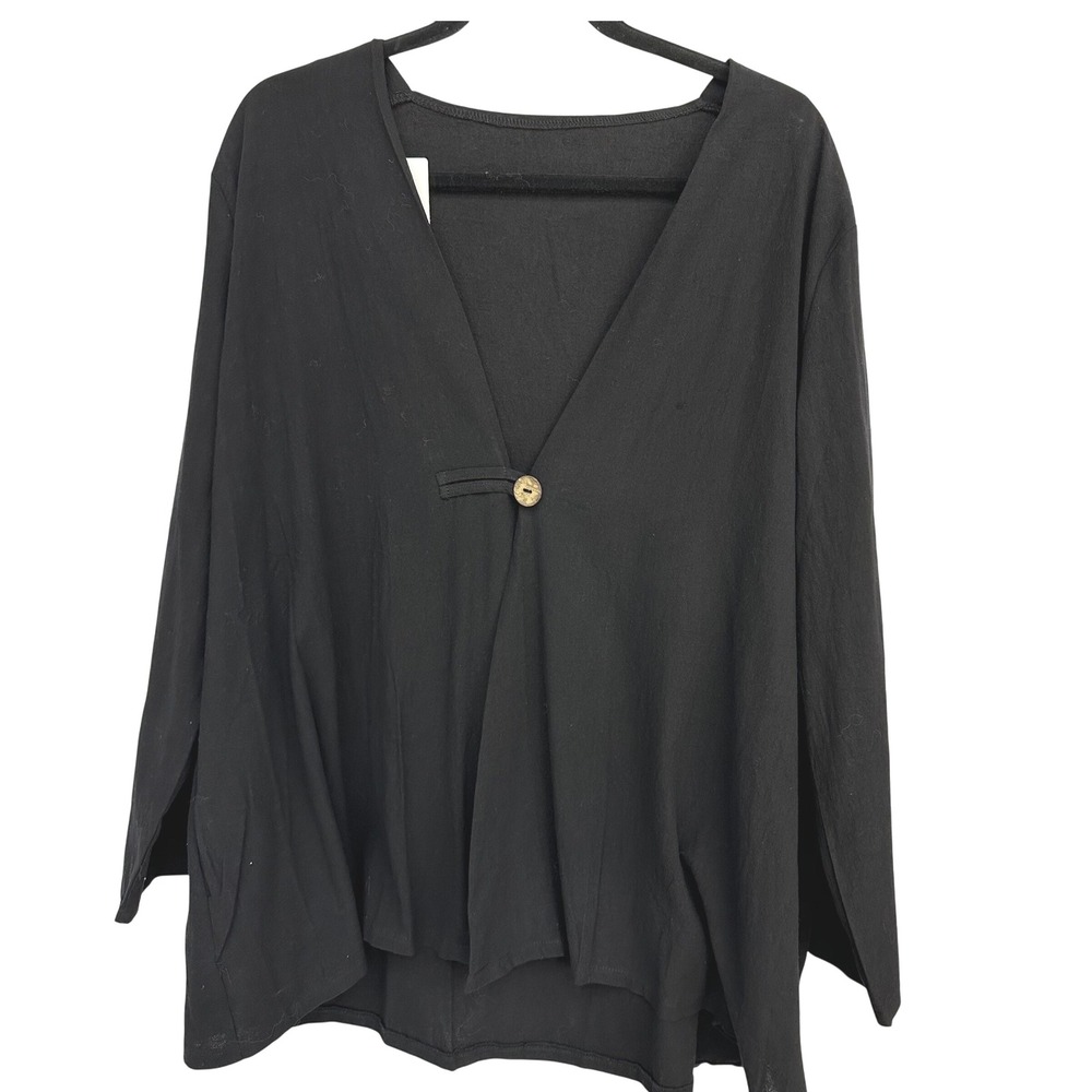 Pantalon Black Long Sleeve V Neck Tunic Top Blouse Women's Size XL Lagenlook NWT